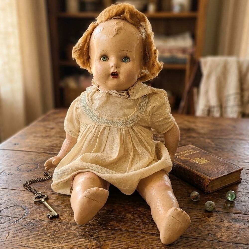 Antique 1930 Composition Baby Doll Blue Eyes Open Close Cloth Torso Grandmacore